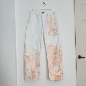 Pilcro Women's Barrel Leg Jeans - Cream and Pink Floral